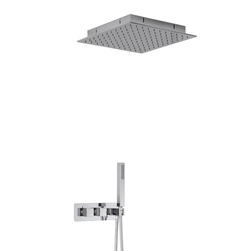 Milano Arvo Square Twin Diverter Thermostatic Shower Valve with Handset and 400mm Recessed Head