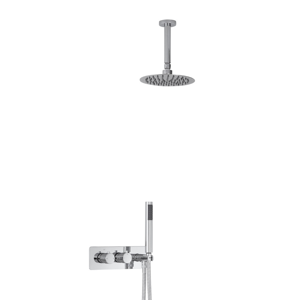 Milano Mirage Round Twin Diverter Thermostatic Shower Valve with Handset and 200mm Ceiling Head