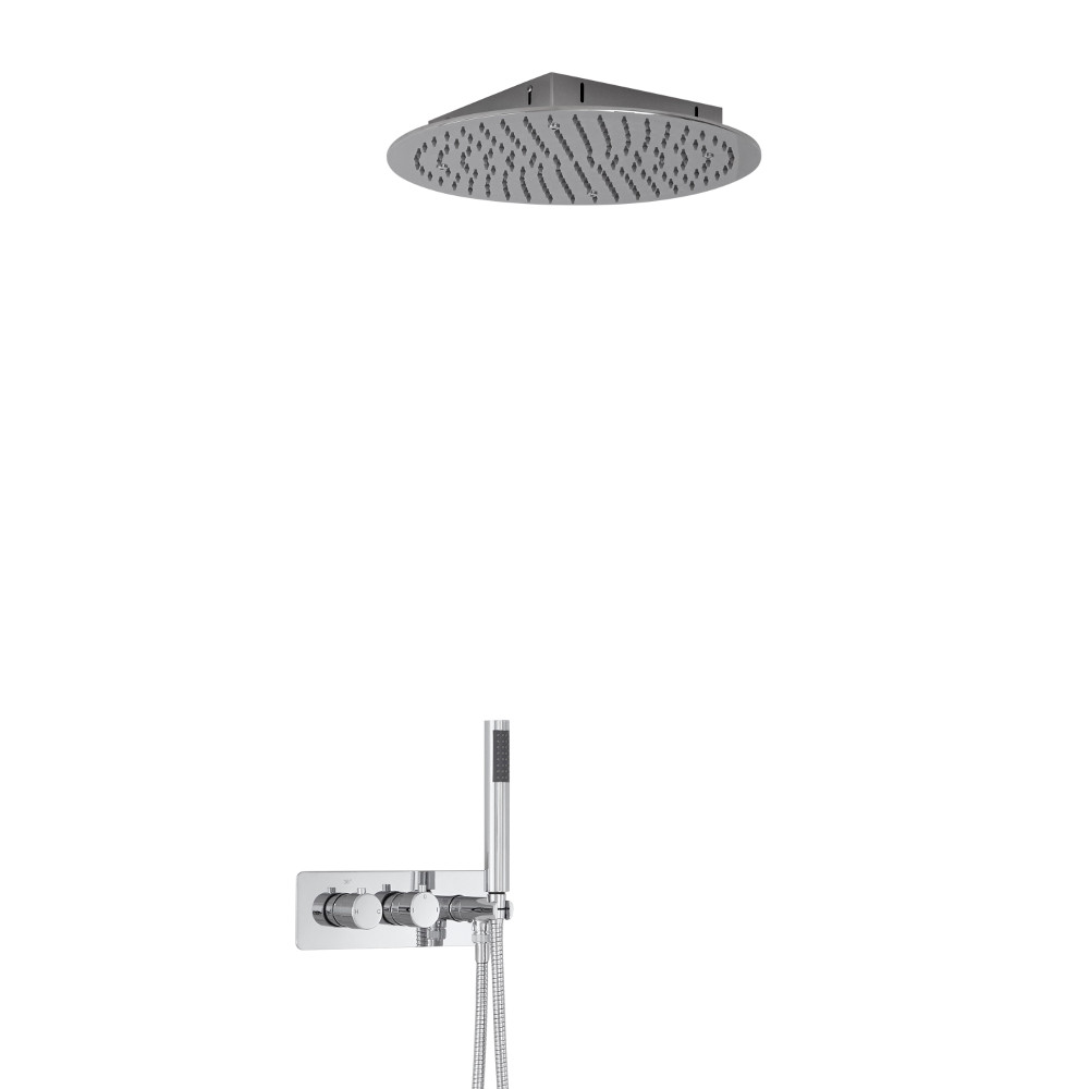 Milano Mirage Round Twin Diverter Thermostatic Shower Valve with Handset and 400mm Recessed Head