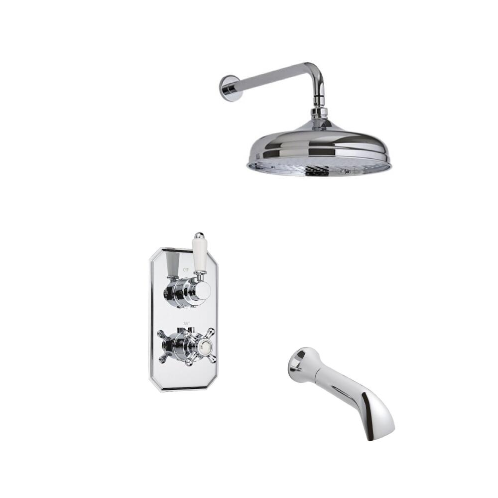 Milano Traditional Twin Diverter Thermostatic Valve with 150mm Head, Wall Arm and Spout