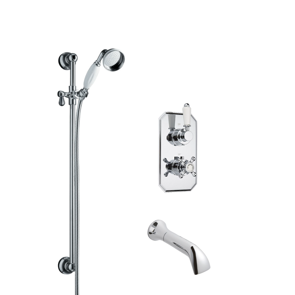 Milano Traditional Twin Diverter Thermostatic Shower Valve with Slide Rail Kit and Spout