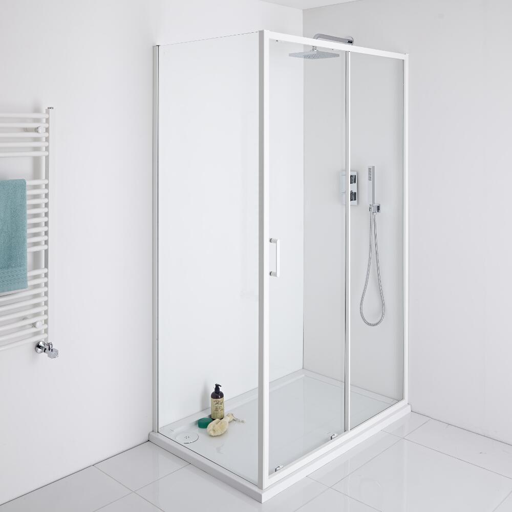 Milano Bianco 1000mm Shower Sliding Door, 800mm Side Panel & Tray