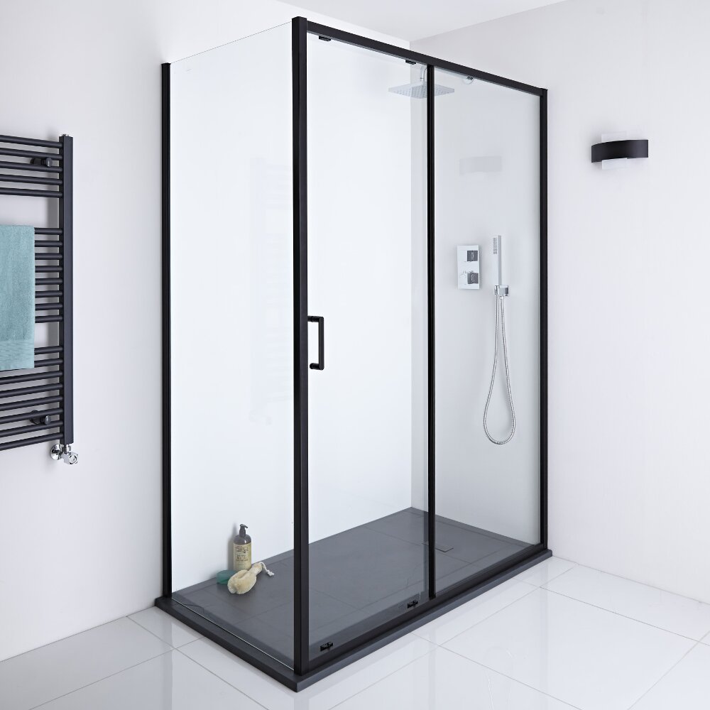 Milano Nero 1400mm Shower Sliding Door, 800mm Side Panel & Tray