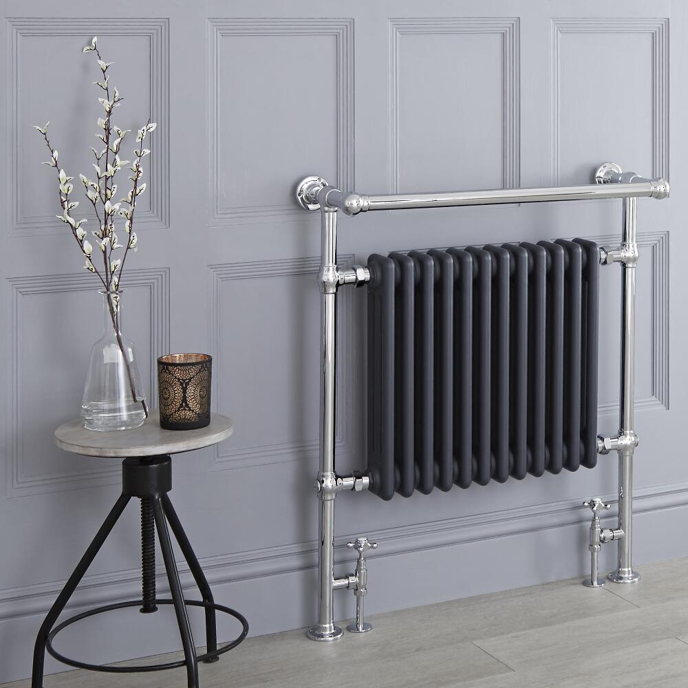 Milano Trent - Anthracite Traditional Heated Towel Rail - 930mm x 790mm (With Overhanging Rail)
