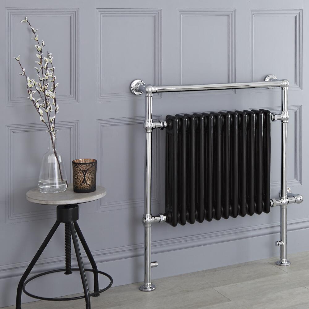 Milano Trent - Black Traditional Electric Heated Towel Rail - 930mm x 790mm (Flat Top Rail)