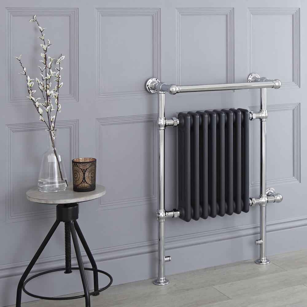 Milano Trent - Anthracite Traditional Electric Heated Towel Rail - 930mm x 620mm (With Overhanging Rail)