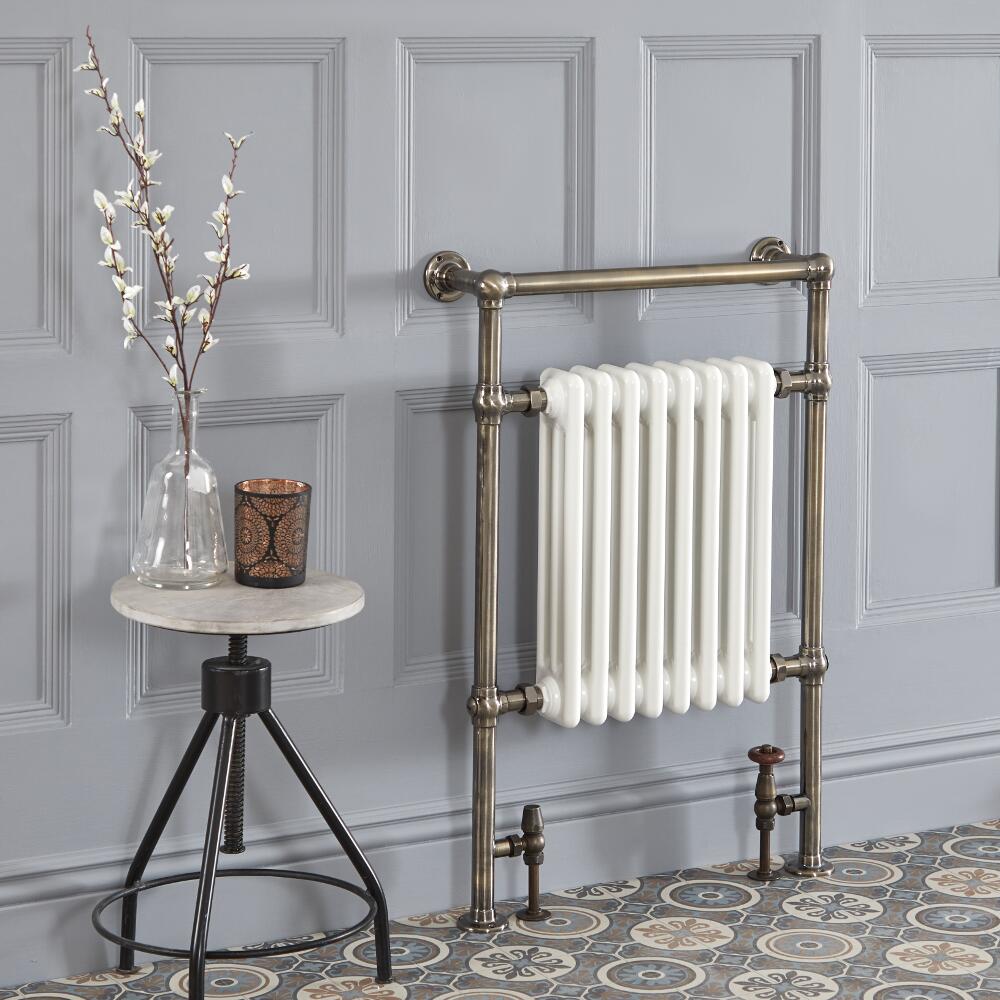 Milano Elizabeth - Brushed Gold Traditional Heated Towel Rail - 930mm x 620mm
