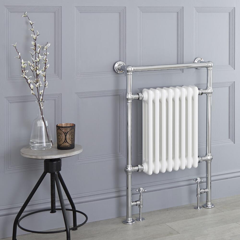 Milano Trent - White Traditional Heated Towel Rail - 930mm x 620mm (Flat Top Rail)