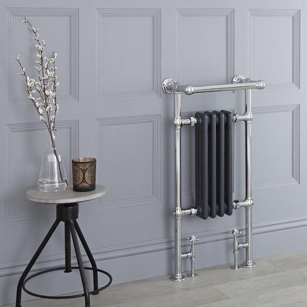 Milano Trent - Anthracite Traditional Heated Towel Rail - 930mm x 452mm (With Overhanging Rail)