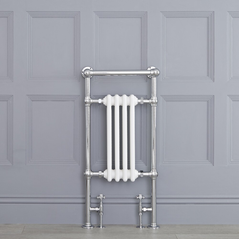 Milano Trent - White Traditional Heated Towel Rail - 930mm x 452mm (With Overhanging Rail)