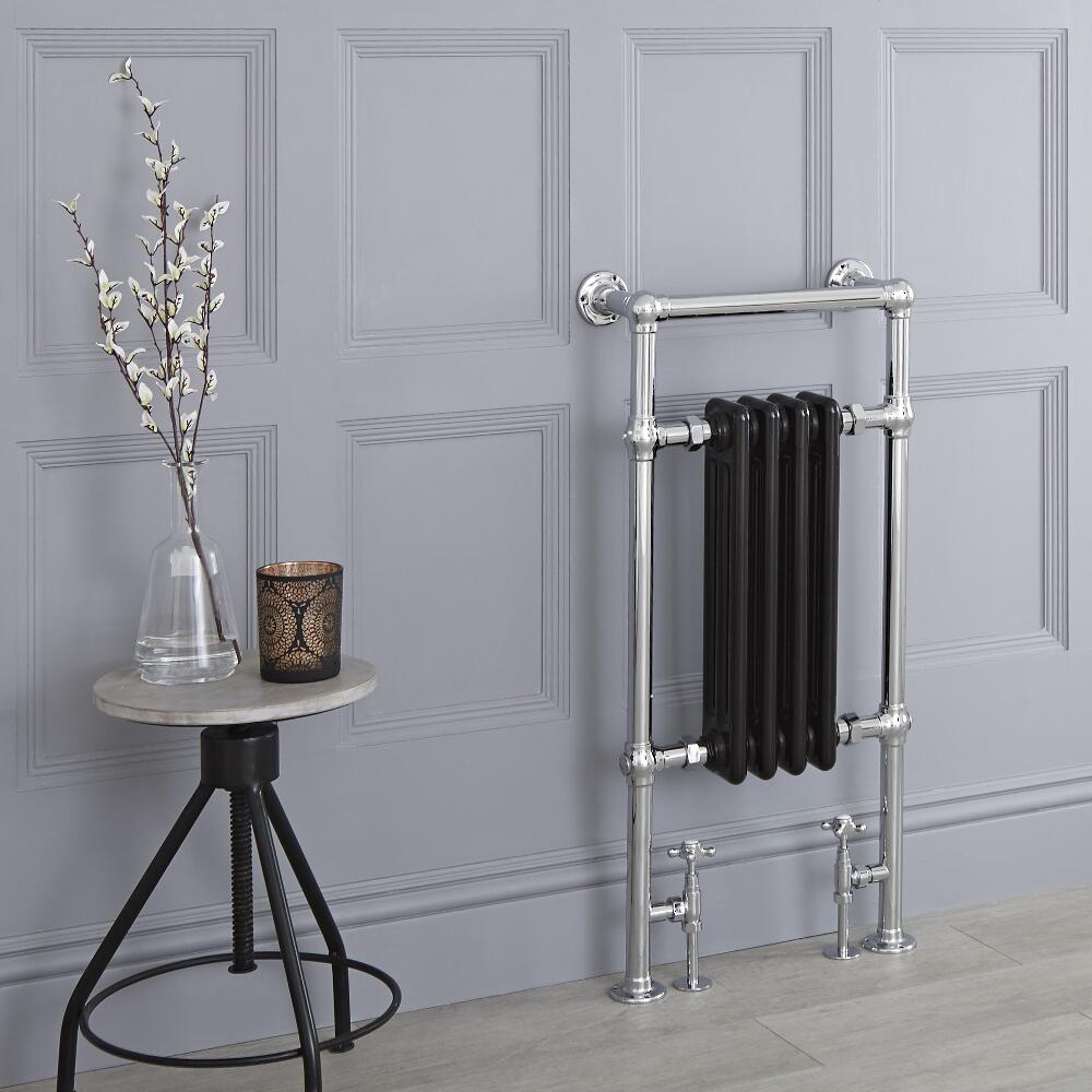 Milano Trent - Black Traditional Heated Towel Rail - 930mm x 450mm (Flat Top Rail)