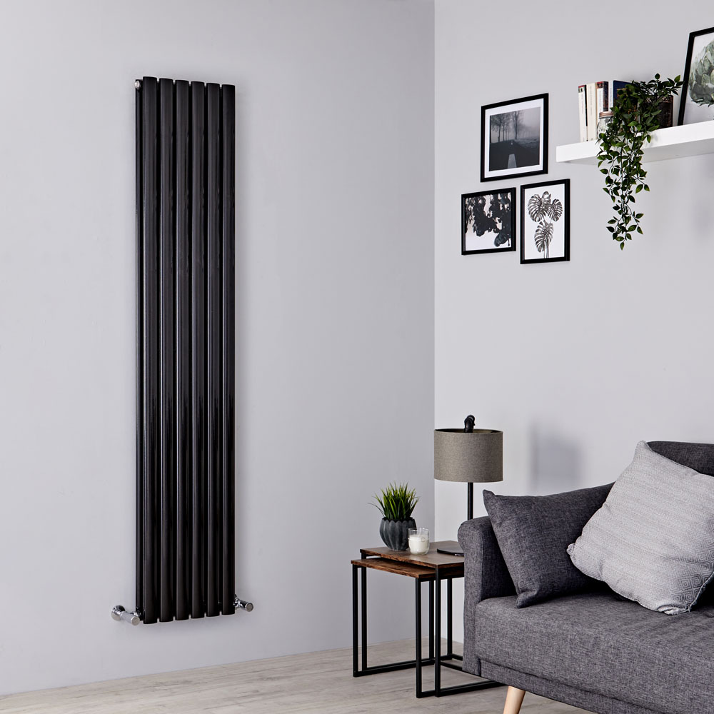 Milano Aruba - Black Vertical Designer Radiator - 1780mm x 354mm (Double Panel)