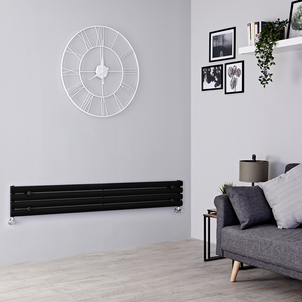 Milano Aruba Slim - Black Space-Saving Horizontal Designer Radiator - 236mm x 1780mm