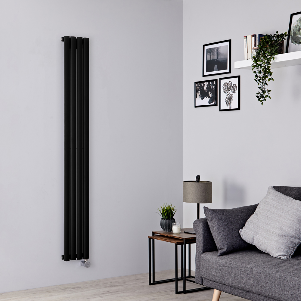 Milano Aruba Slim Electric - Black Vertical Designer Radiator - 1780mm x 236mm