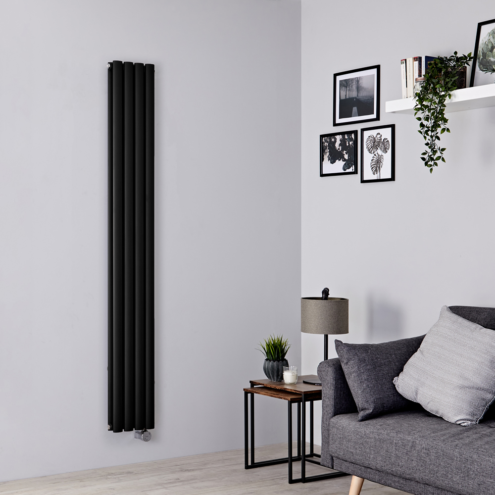 Milano Aruba Slim Electric - Black Vertical Designer Radiator - 1780mm x 236mm (Double Panel)