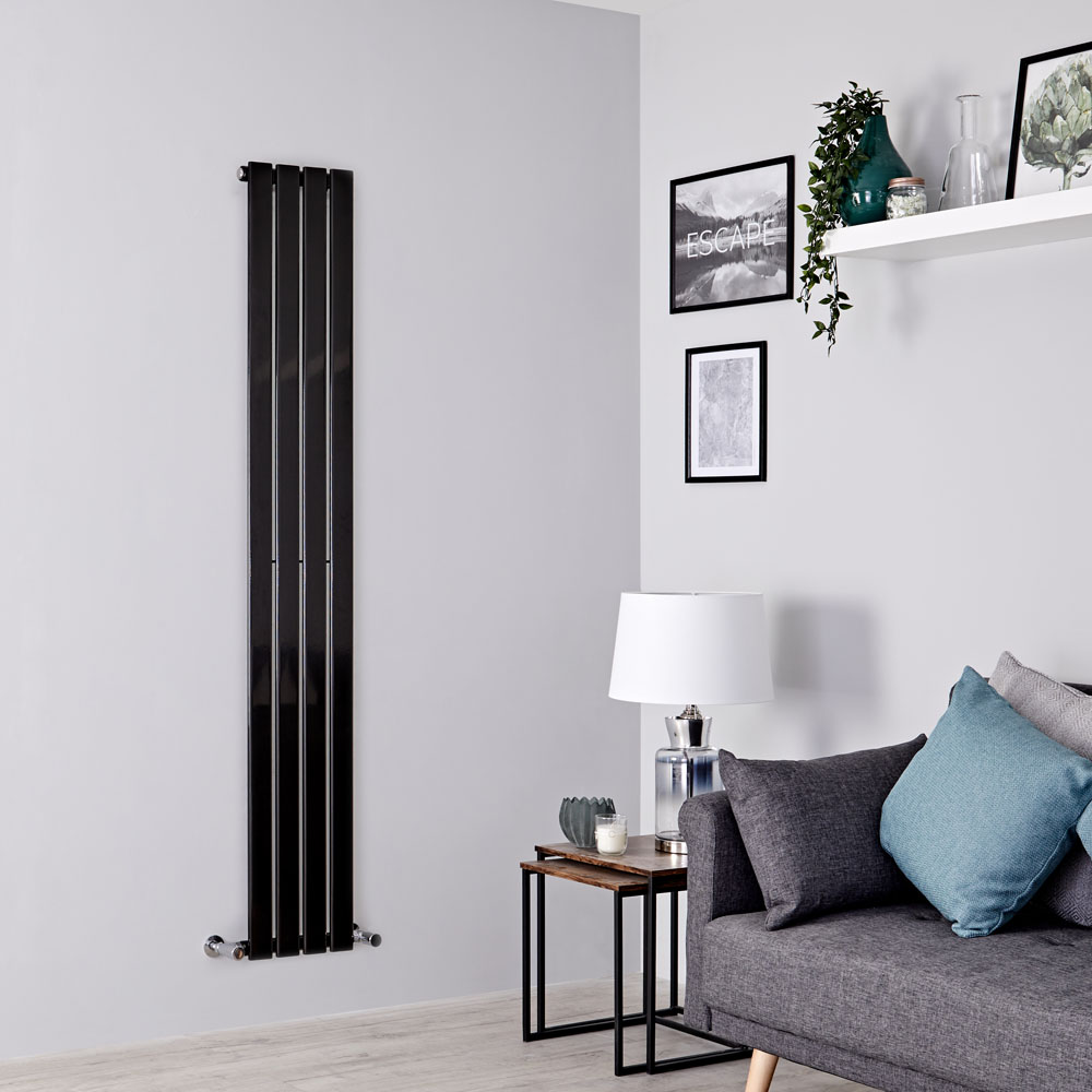Milano Alpha - Black Flat Panel Vertical Designer Radiator - 1780mm x 280mm