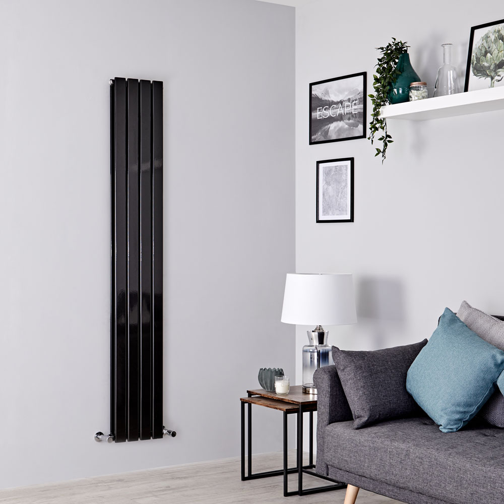 Milano Alpha - Black Flat Panel Vertical Designer Radiator - 1780mm x 280mm (Double Panel)
