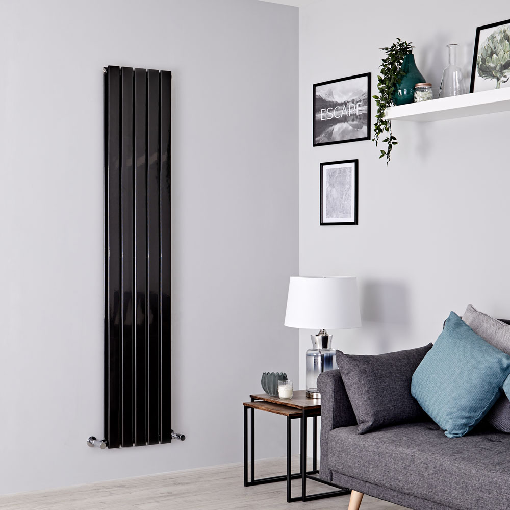 Milano Alpha - Black Flat Panel Vertical Designer Radiator - 1780mm x 350mm (Double Panel)
