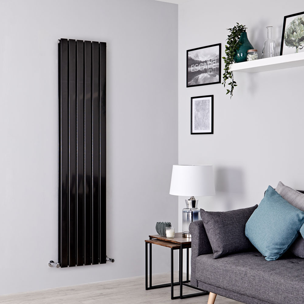 Milano Alpha - Black Flat Panel Vertical Designer Radiator - 1780mm x 420mm (Double Panel)