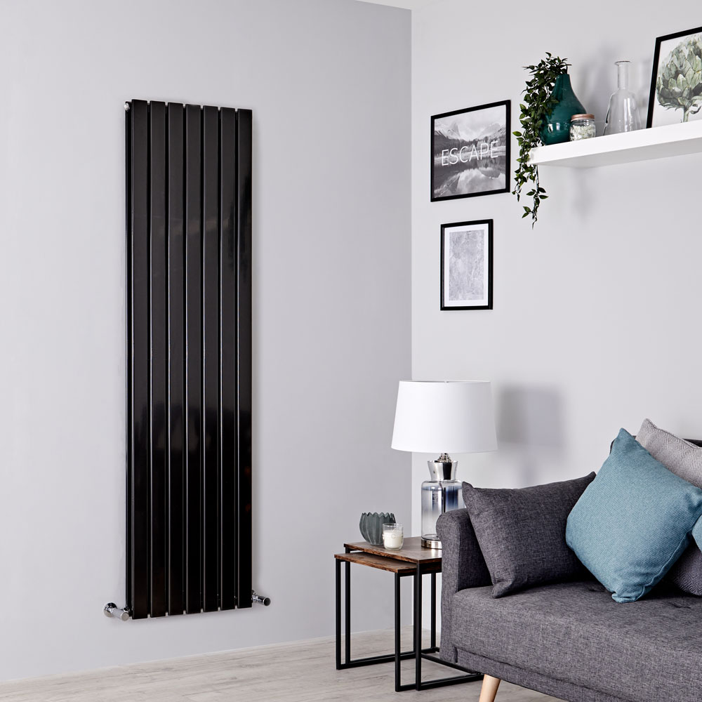 Milano Alpha - Black Flat Panel Vertical Designer Radiator - 1780mm x 490mm (Double Panel)