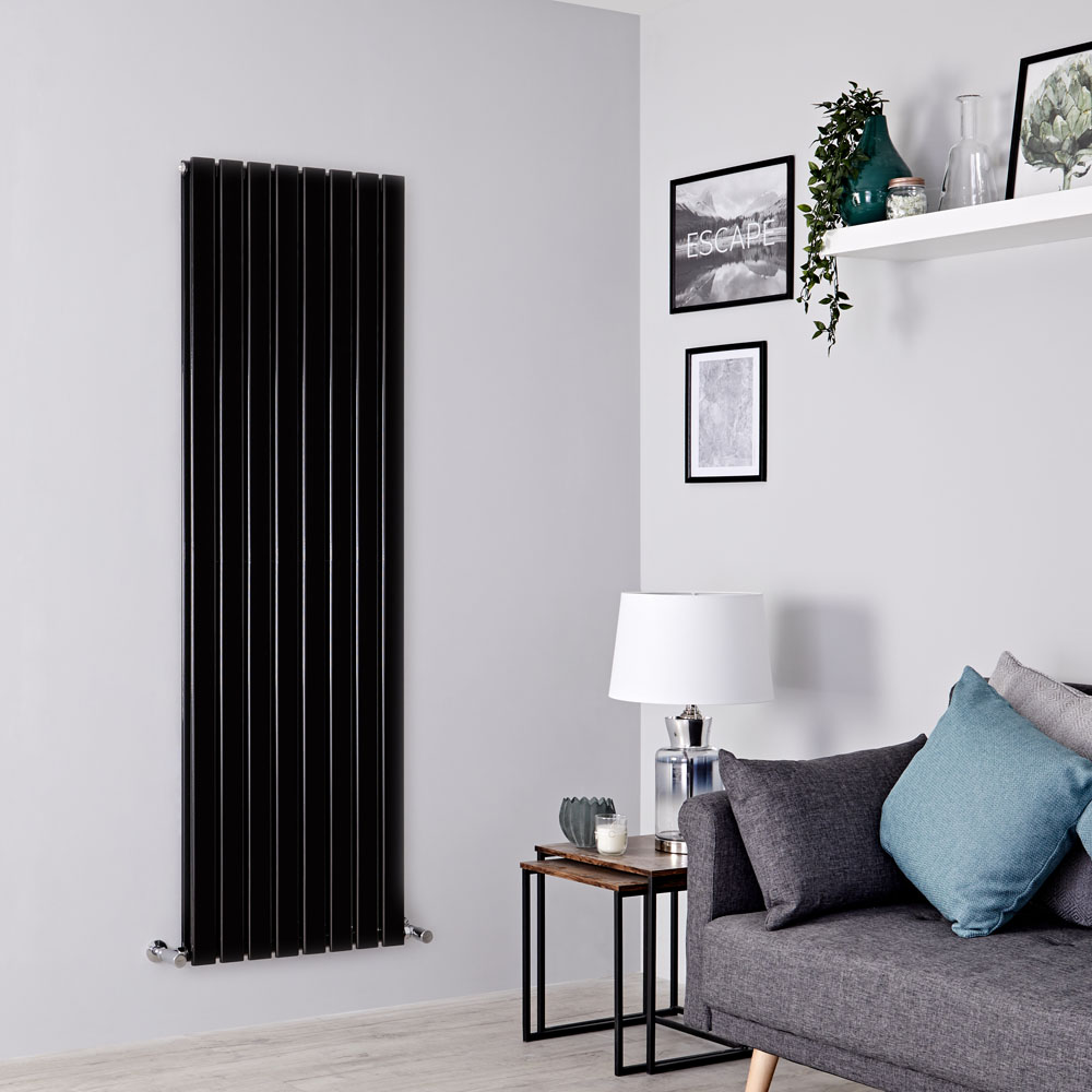 Milano Alpha - Black Flat Panel Vertical Designer Radiator - 1780mm x 560mm (Double Panel)