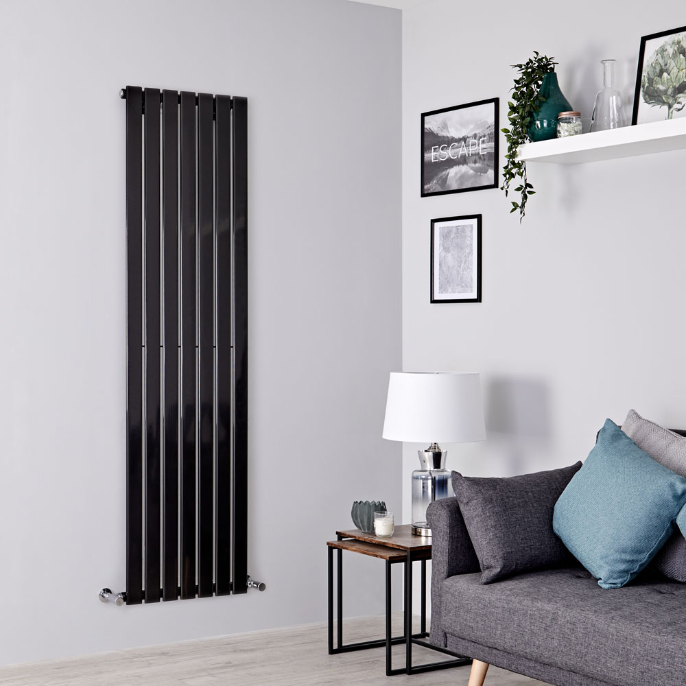 Milano Alpha - Black Flat Panel Vertical Designer Radiator - 1780mm x 490mm