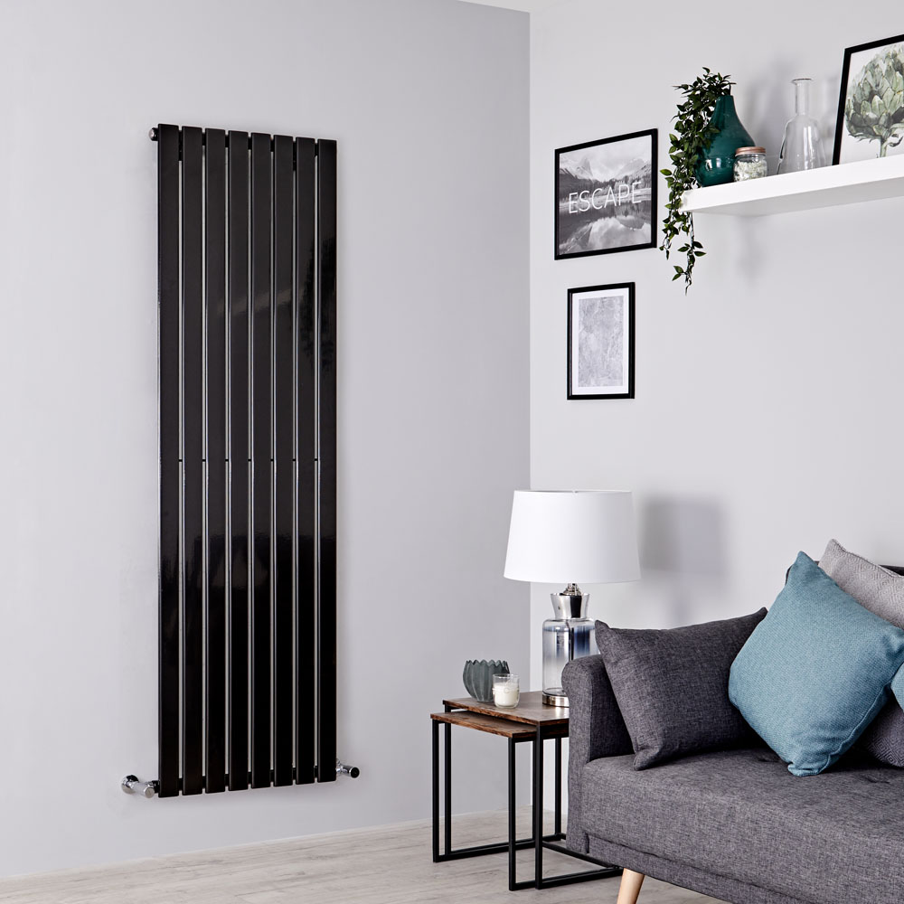 Milano Alpha - Black Flat Panel Vertical Designer Radiator - 1780mm x 560mm