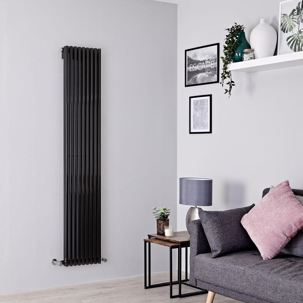 Milano Cayos - Black Vertical Designer Radiator - 1780mm x 342mm