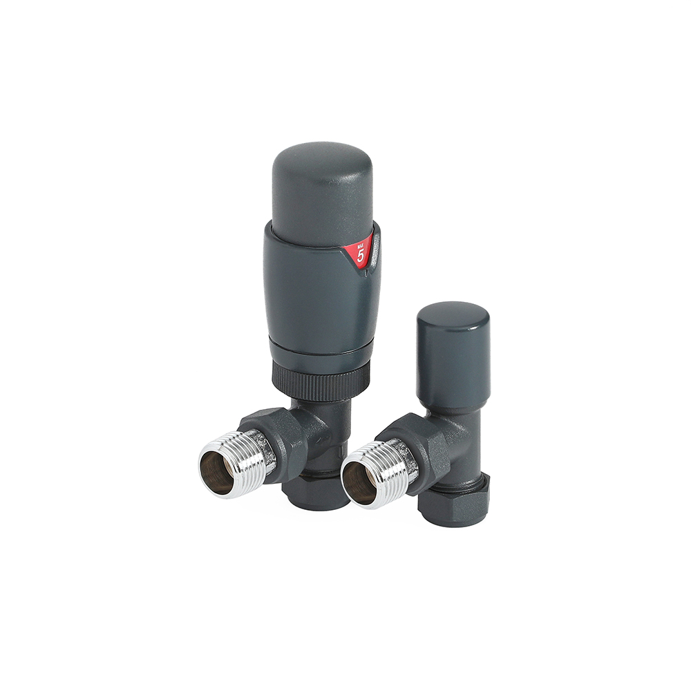 Milano - Modern Anthracite Thermostatic Angled Radiator Valves