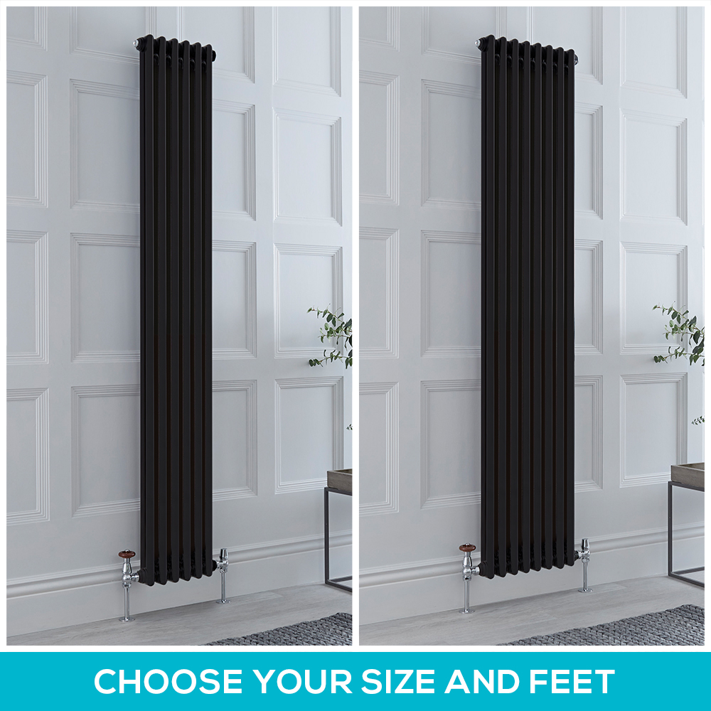 Milano Windsor - Black 1880mm Vertical Traditional Double Column Radiator - Choice of Size and Feet