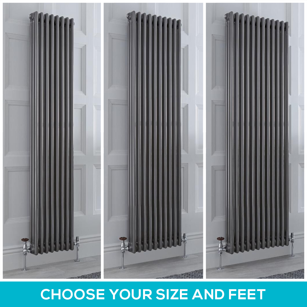 Milano Windsor - Lacquered Metal 1800mm Vertical Traditional Triple Column Radiator - Choice of Size and Feet