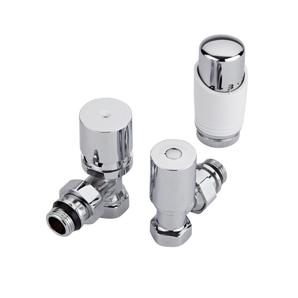Milano - Chrome 1/2" Female Thread Radiator Valves with White TRV
