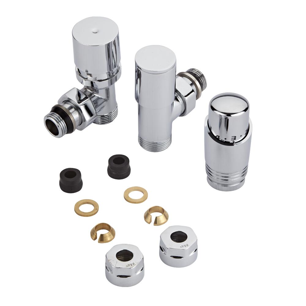 Milano - Chrome 3/4" Male Thread Valve With Chrome TRV With 14mm Copper Adaptors