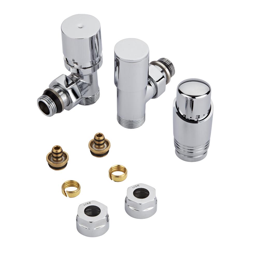 Milano - Chrome 3/4" Male Thread Valve With Chrome TRV With 14mm Multi Adaptors