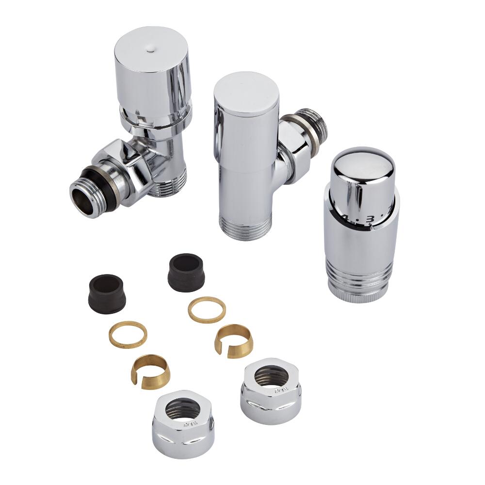 Milano - Chrome 3/4" Male Thread Valve With Chrome TRV With 16mm Copper Adaptors