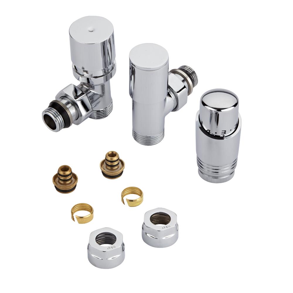 Milano - Chrome 3/4" Male Thread Valve With Chrome TRV With 16mm Multi Adaptors