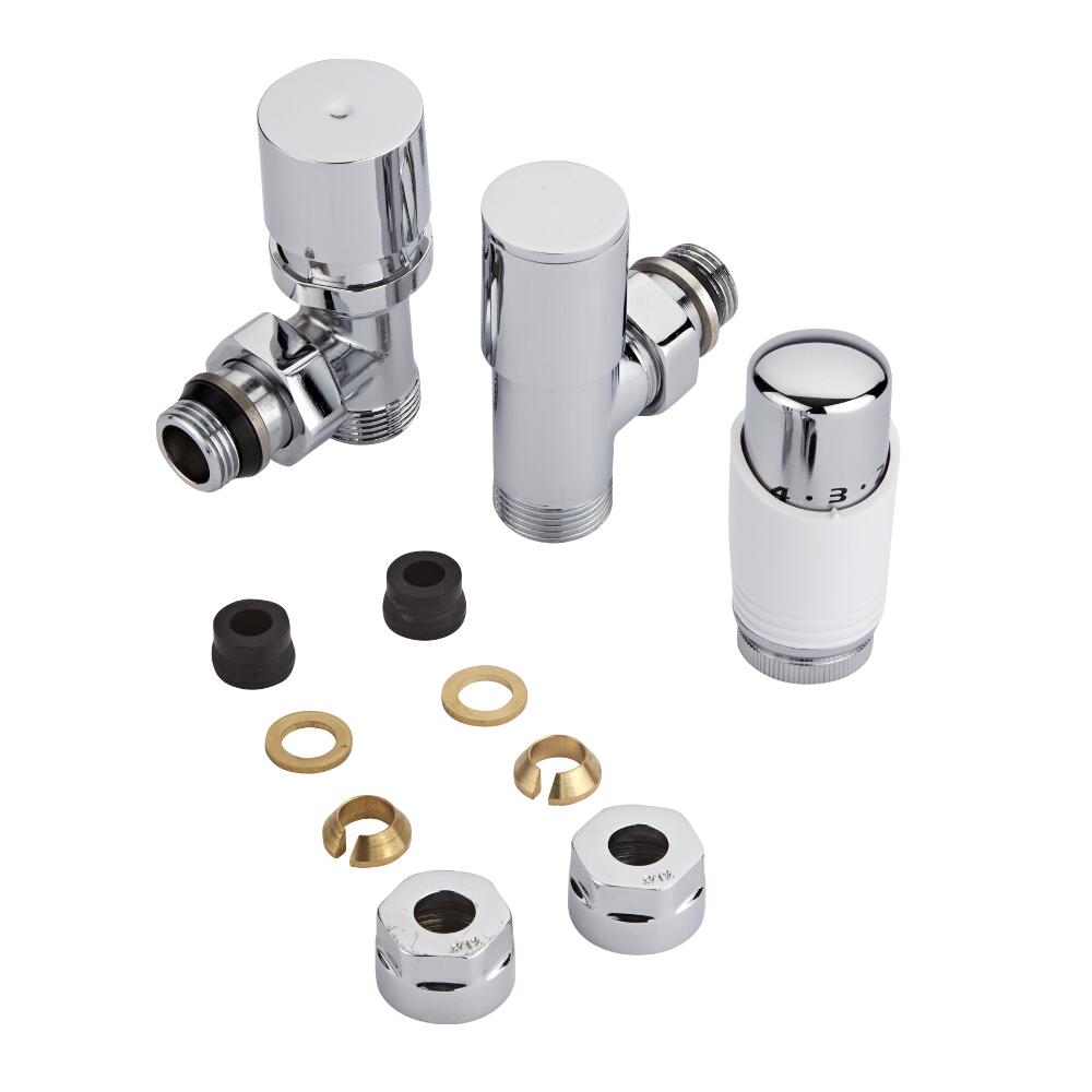 Milano - Chrome 3/4" Male Thread Valve With White TRV With 12mm Copper Adaptors