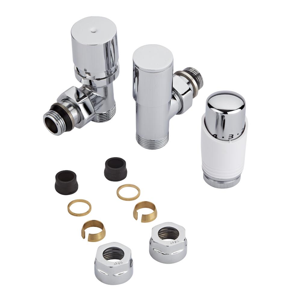 Milano - Chrome 3/4" Male Thread Valve With White TRV With 16mm Copper Adaptors