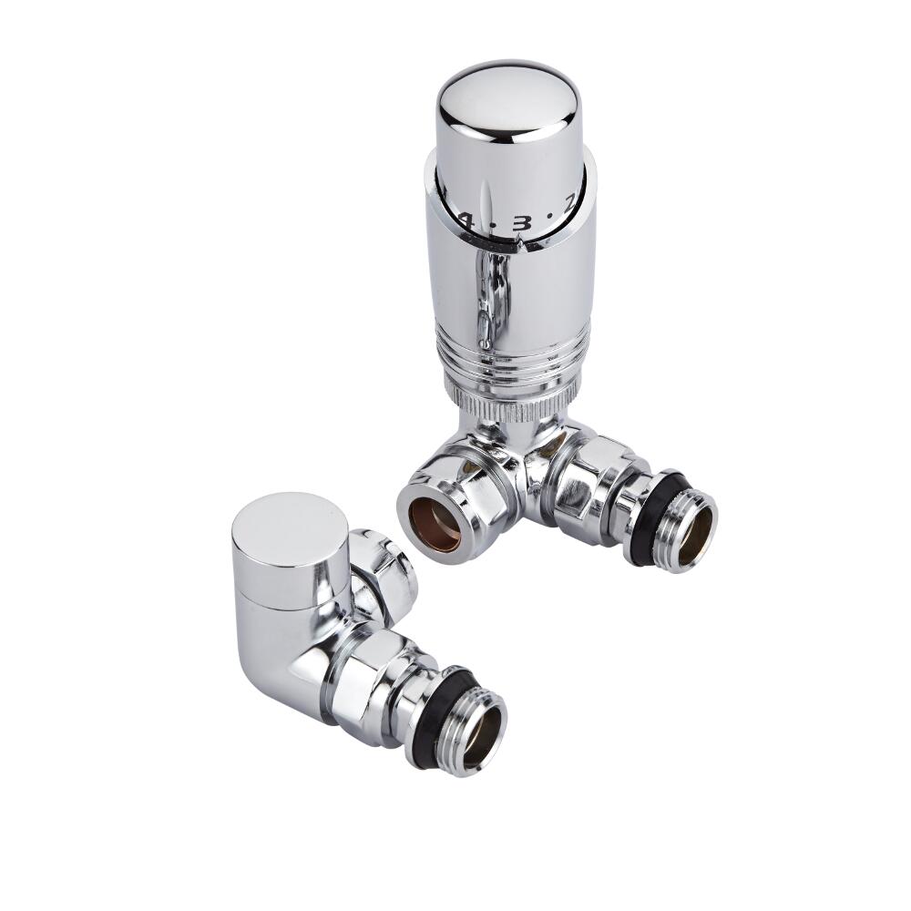 Milano - Chrome Corner Radiator Valves with Chrome TRV