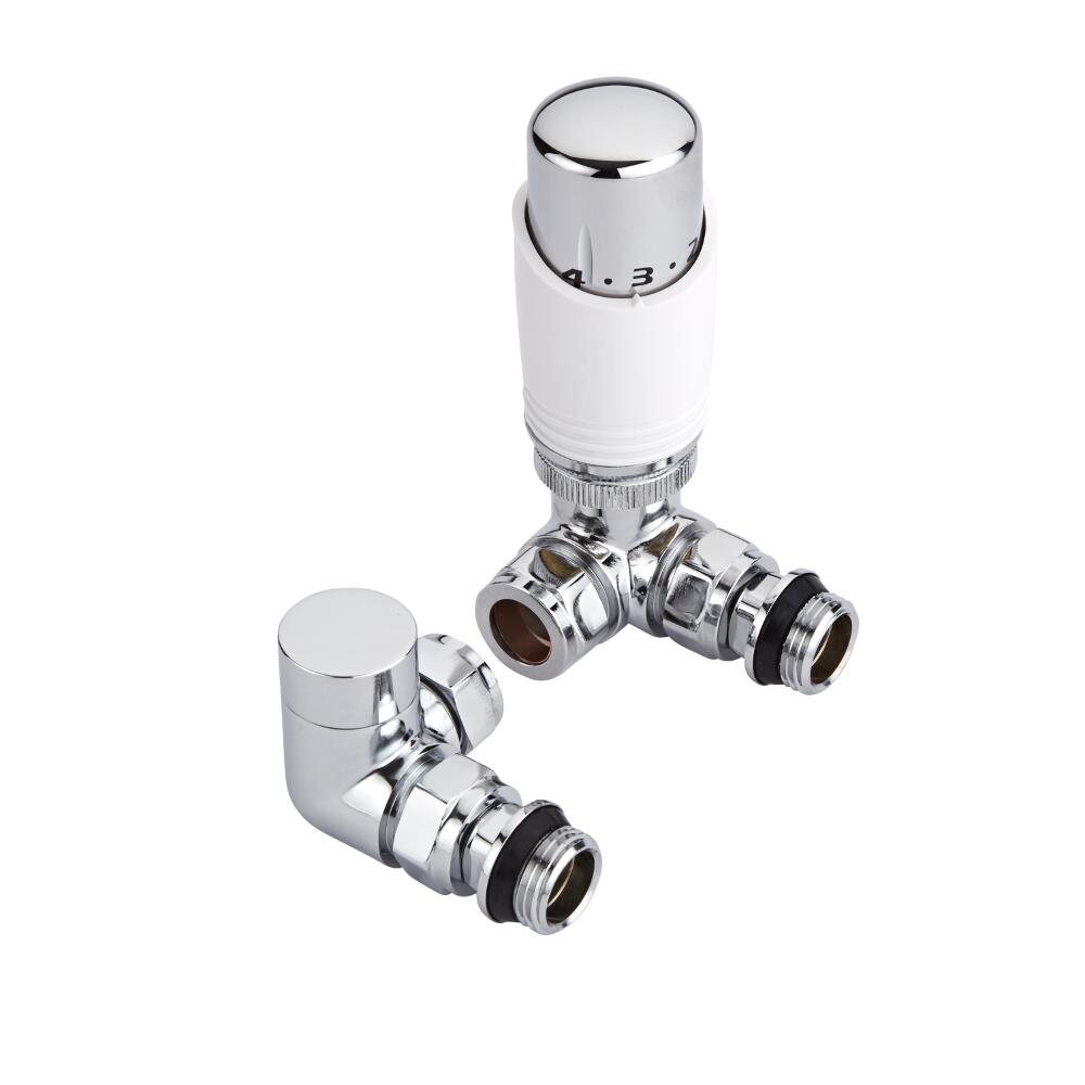 Milano - Chrome Corner Radiator Valves with White TRV