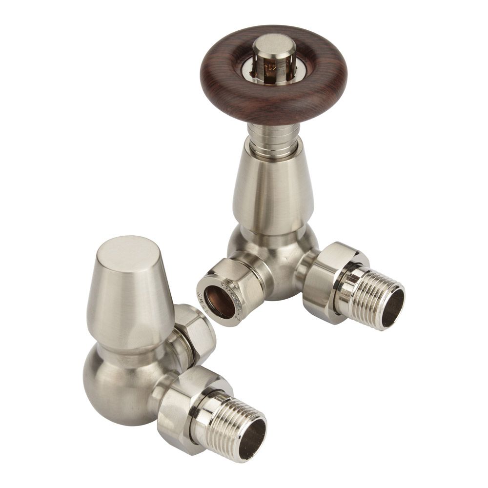 Milano Windsor - Traditional Thermostatic Corner Radiator Valves Satin (Pair)