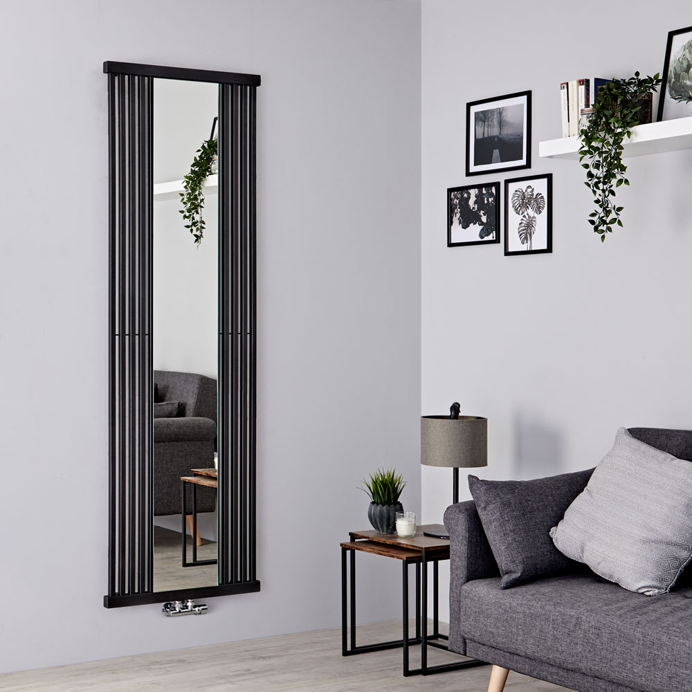 Terma Intra - Black Vertical Designer Radiator With Mirror - 1700mm x 640mm