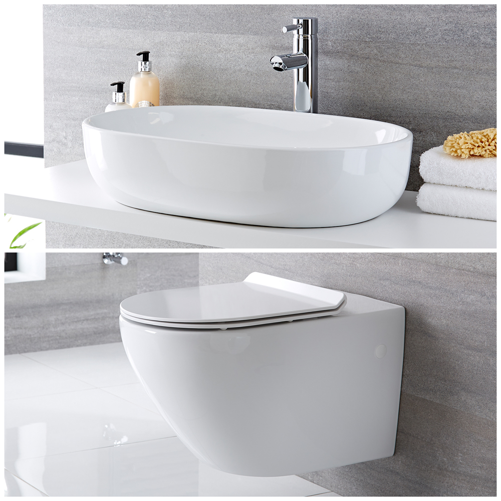 Milano Overton - Modern Wall Hung Toilet and Countertop Basin Set