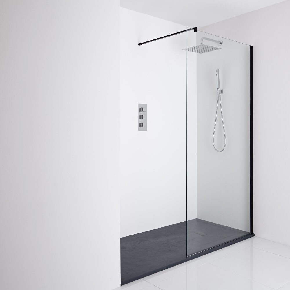 Milano Nero Recessed Walk-In Shower Enclosure (1400 x 800mm) - Inc. Slate Tray