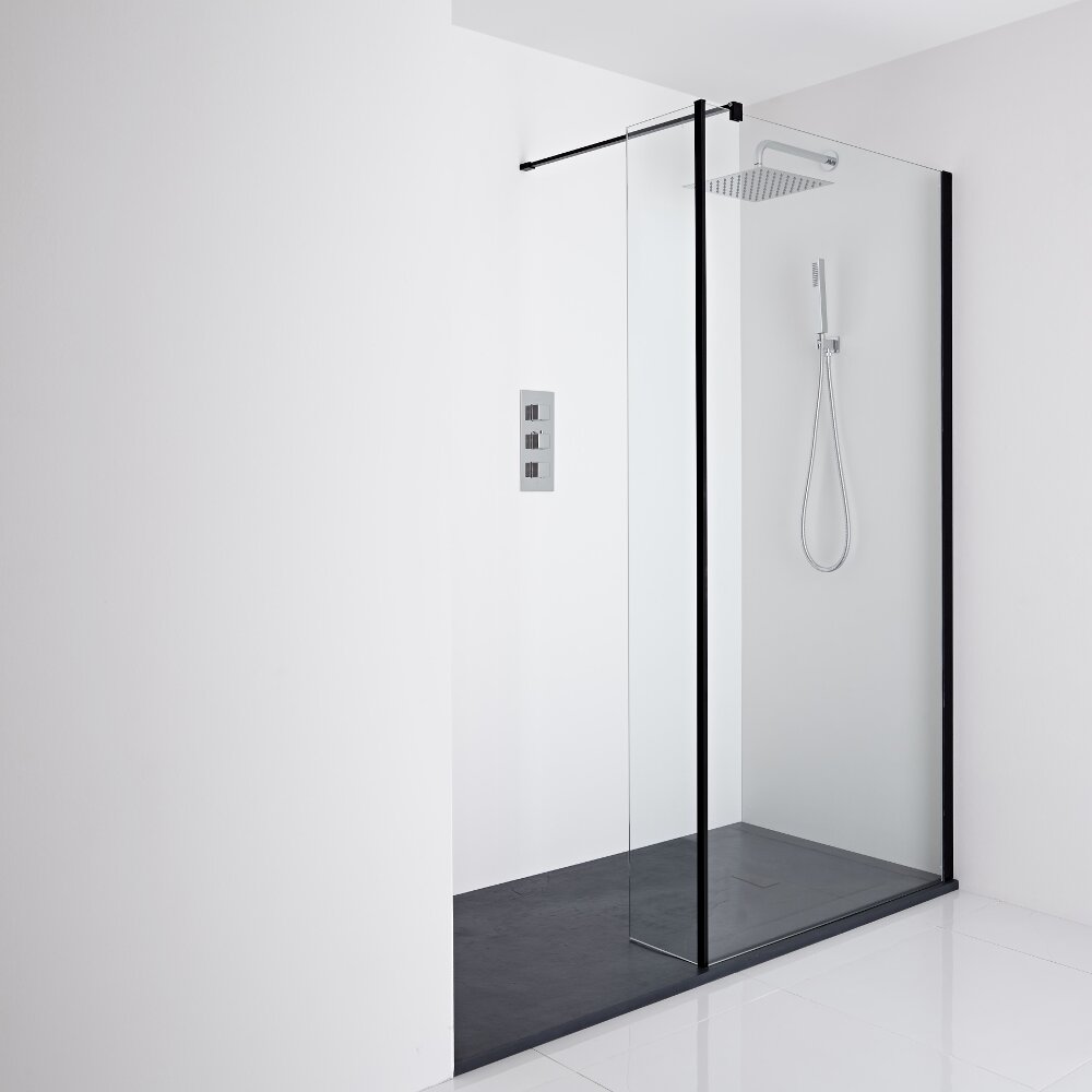 Milano Nero Recessed Walk-In Shower Enclosure (1400 x 900mm) - Inc. Slate Tray & Return Panel