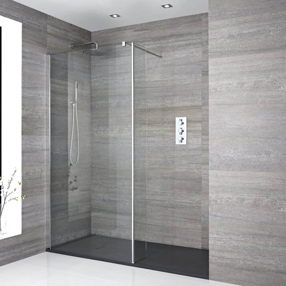 Milano Portland Recessed Walk-In Shower Enclosure (1400 x 900mm) - Inc. Slate Tray & Return Panel