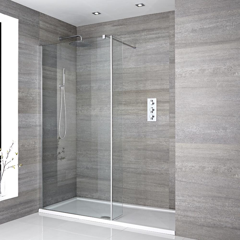 Milano Portland Recessed Walk-In Shower Enclosure (1400 x 800mm) - Inc. Tray & Return Panel
