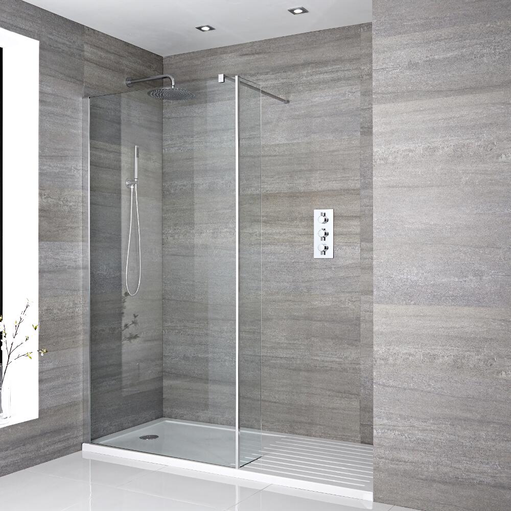 Milano Portland Recessed Walk-In Shower Enclosure (1600 x 800mm) - Inc. Walk-In Tray & Return Panel
