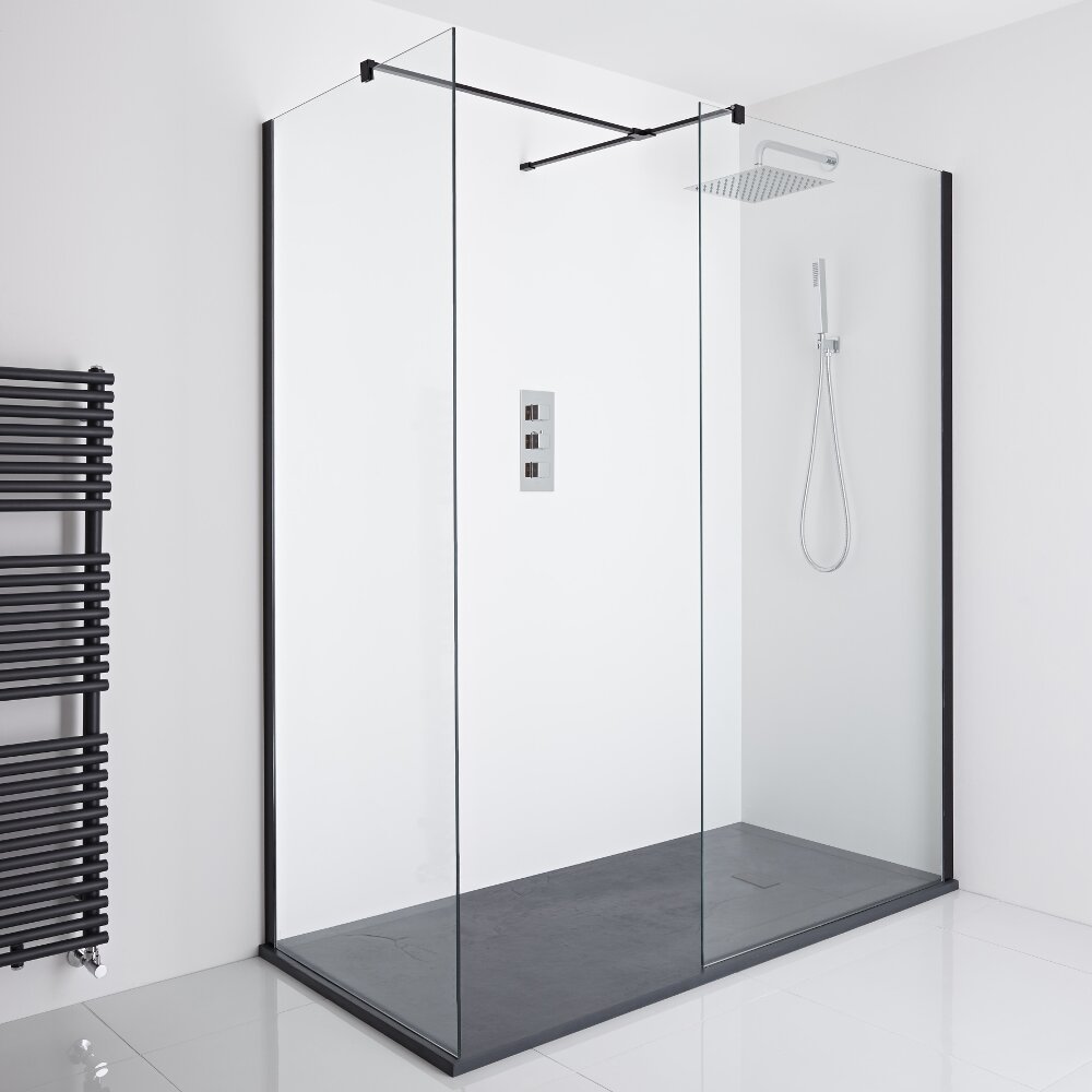 Milano Nero Corner Walk-In Shower Enclosure (1700 x 900mm) - Inc. Slate Tray