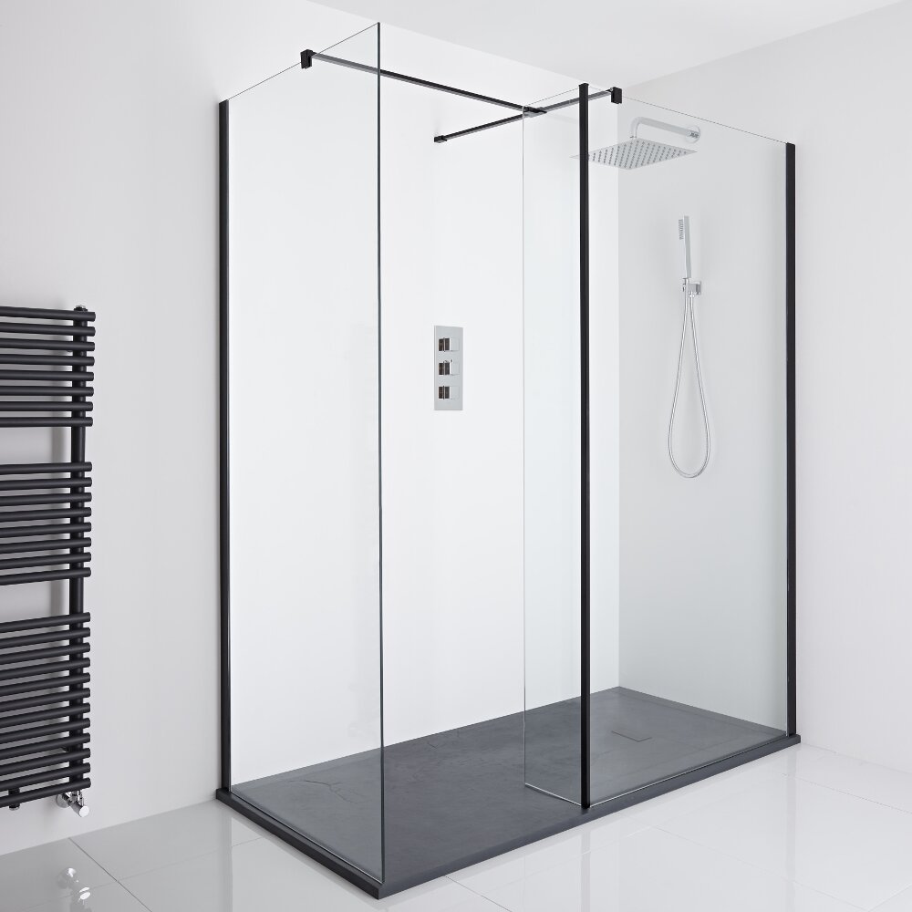 Milano Nero Corner Walk-In Shower Enclosure (1400 x 900mm) - Inc. Slate Tray & Return Panel